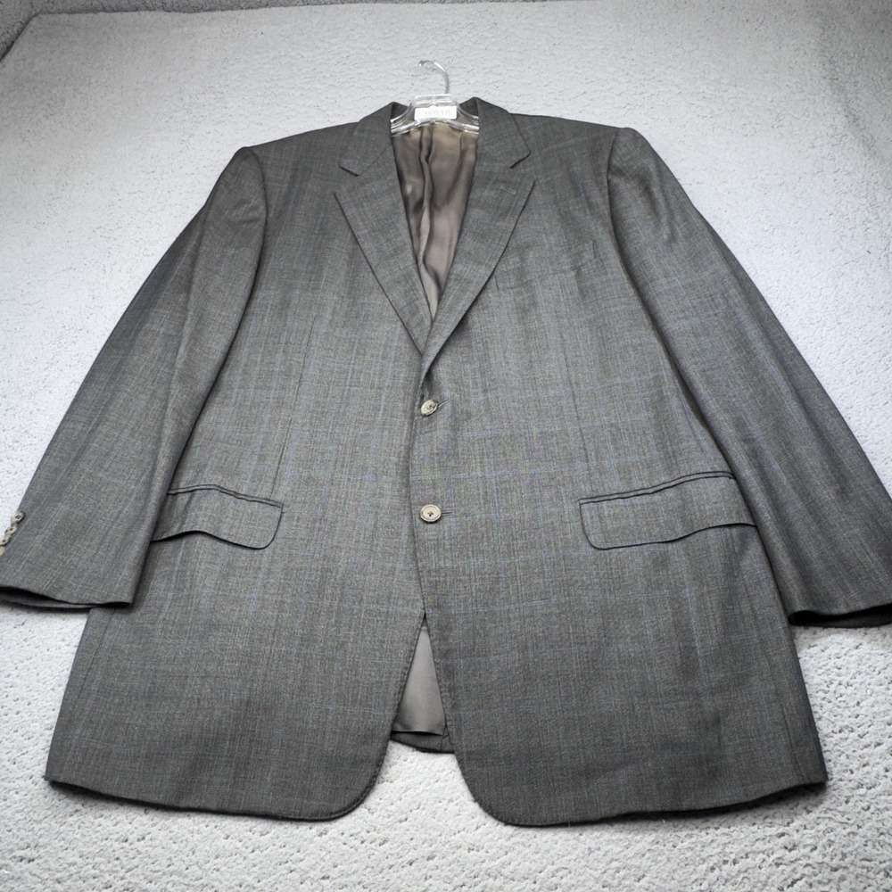 Ermenegildo Zegna Suit Jacket Men 48 Gray Blue Window Pane Check Wool Blazer